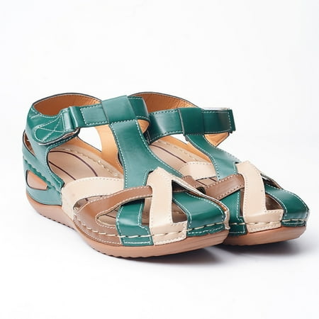 

Women Soft Sole Sandals Shoes Flexible PU Walking Shoes with Breathable Cut out Upper for Dresses Jeans Skirts Short Pants 38 Green