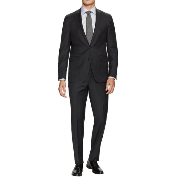 Mens Flat Front Pant 2-piece Charcoal Narrow Stripe Cotton