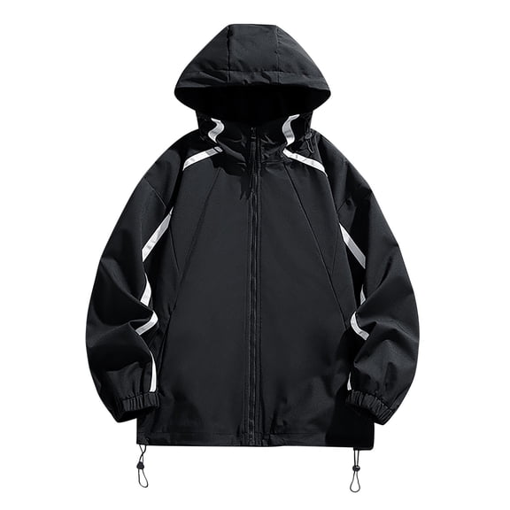 Men's Windbreakers Casual Loose Fitting Long Sleeved Zippered Hooded Jacket Black S Windbreaker Front-Zip Jacket