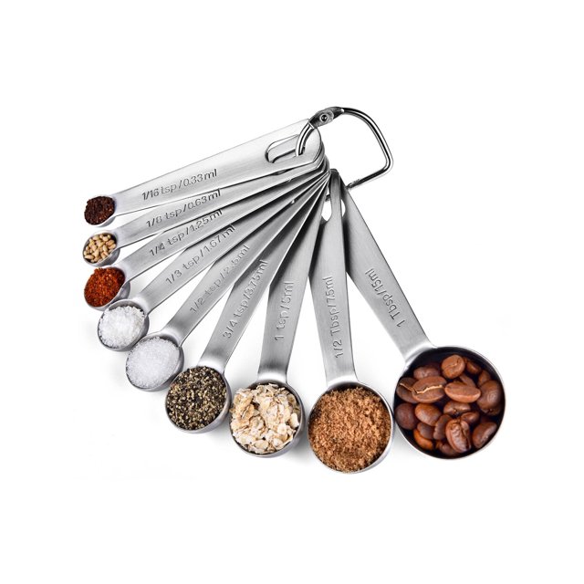 Measuring Spoons: U-Taste 18/8 Stainless Steel Measuring Spoons Set of 9 Piece: 1/16 tsp, 1/8 tsp, 1/4 tsp, 1/3 tsp, 1/2 tsp, 3/4 tsp, 1 tsp, 1/2 tbsp