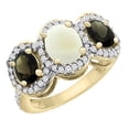thumbnail image 1 of 10K Yellow Gold Natural Opal & Smoky Topaz 3-Stone Ring Oval Diamond Accent, size 5.5, 1 of 2