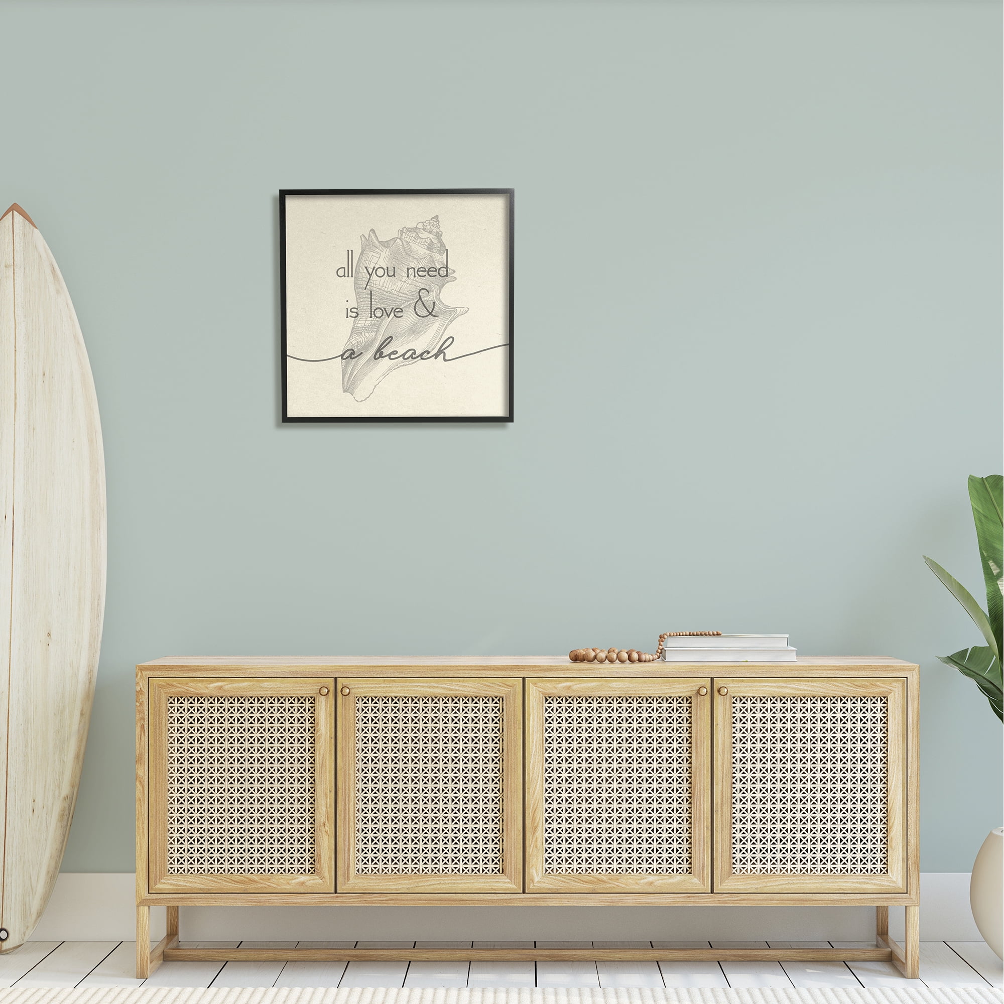 Stupell Industries Love & Beach Typography Phrase Seashell Motif Framed Wall Art, 24 x 24, Design by Daphne Polselli
