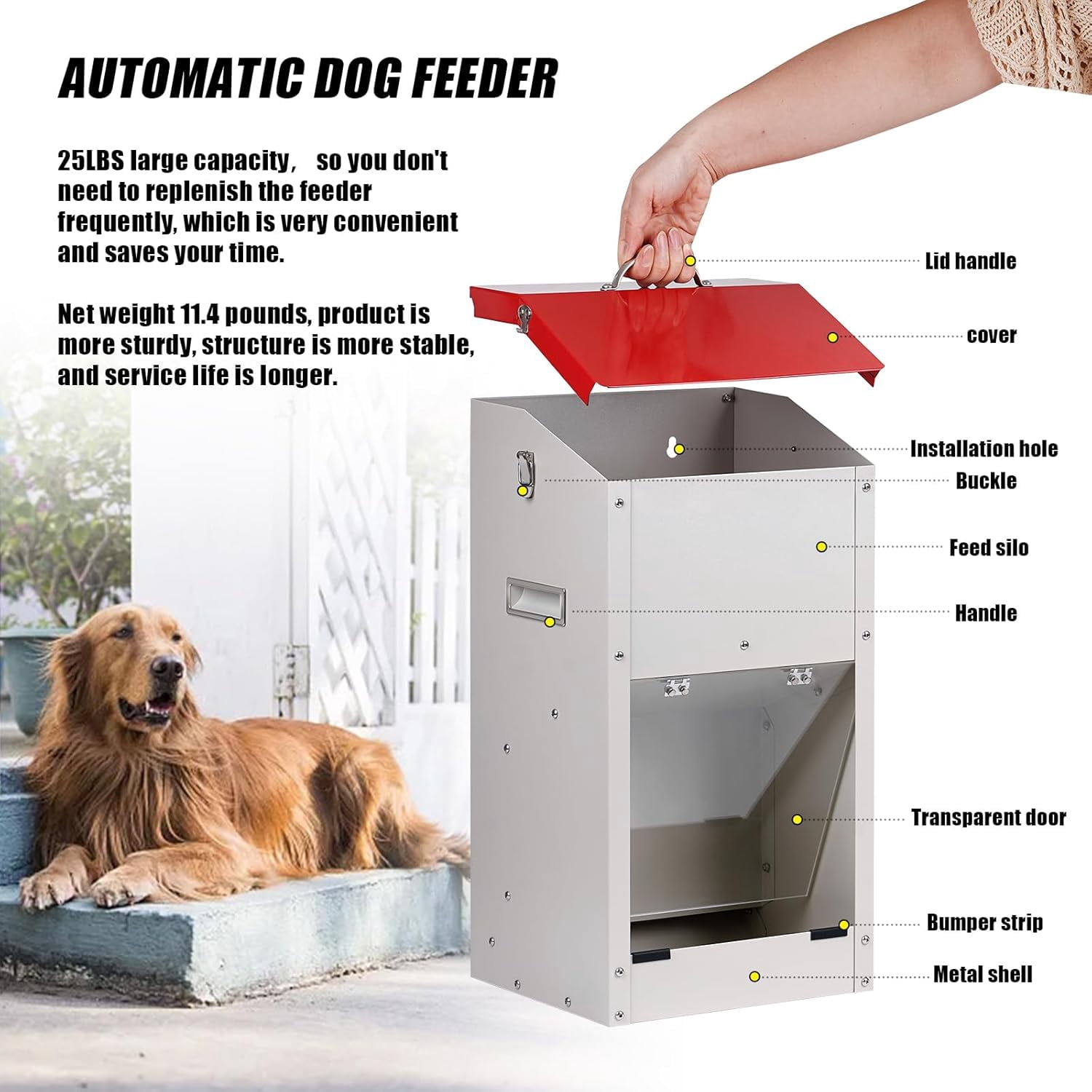 Automatic Dog Feeder for Large Dogs Outdoor 50Lbs Dog Food Dispenser Dog Feeding Station Galvanized Gravity Feeder Pet Feeder for Large Breed (50lbs)