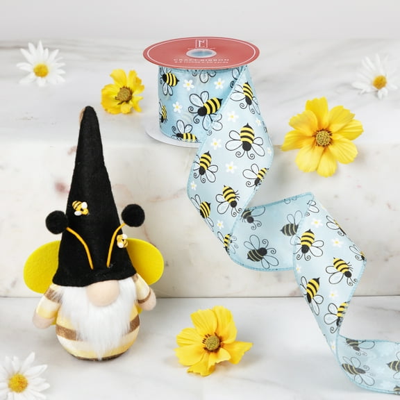 Northlight Bumblebee Design Wired Spring Craft Ribbon - 2.5" x 10 Yards - Blue