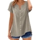 thumbnail image 2 of Craaazy Women's Relaxed Fit V Neck Blouse, Solid Color Short Sleeve Lace Trim Top, Loose Comfy Summer Tee for Work & Weekend Gifts, 2 of 9