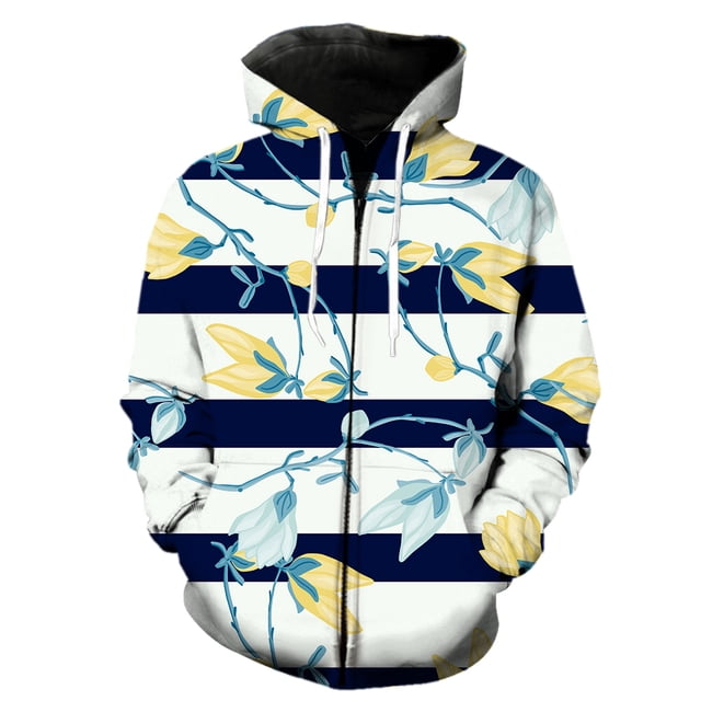 Sudadera con capucha y cremallera para hombre con estampado 3D de flores y magnolia, ideal como chaqueta informal estilo Harajuku, de gran tamaño y divertida, 2024.