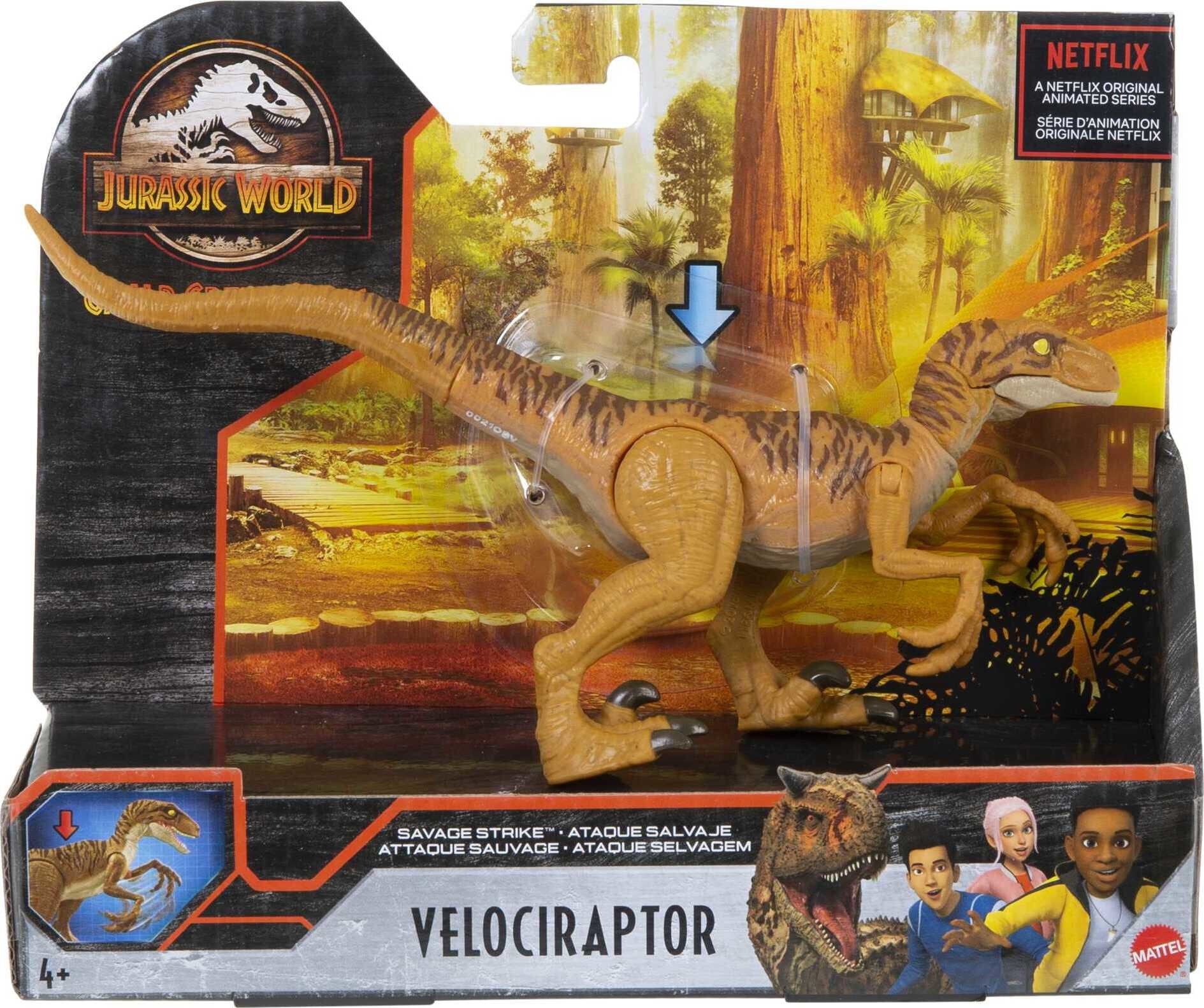 Jurassic World Savage Strike Velociraptor Action Figure, Dinosaur Toy with Attack Move