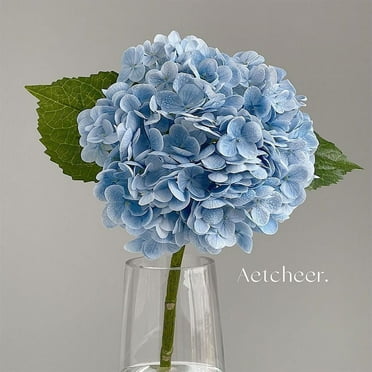 Faraee Hydrangea Flower with Stems 18 Inches Blue Latex Leaves Flower Arrangement Home Decorations