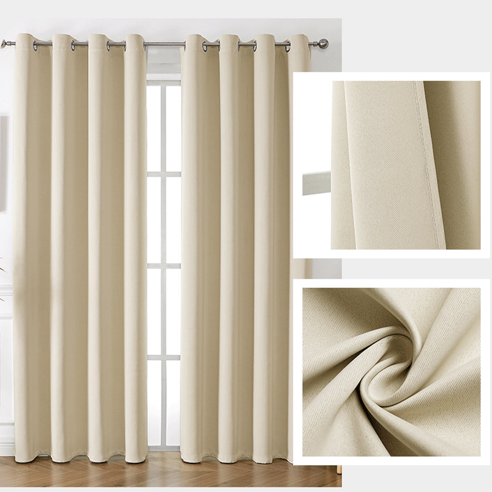 Blukids Blackout Curtains, 100% Polyester Curtains 51" L×39" W ,100% Black Out Curtains for Bedroom Windows Living Room, 2 Panels Set, Beige