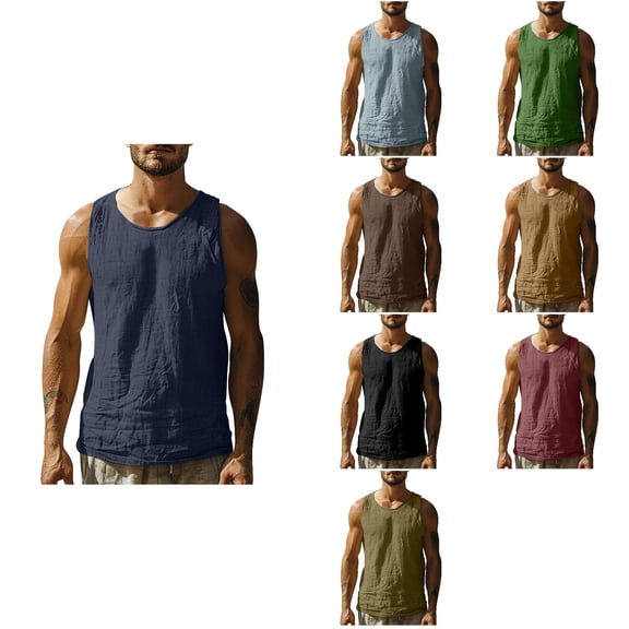 Abtuhar Mens Summer Casual Basic Crew Neck Sleeveless Loose Tank Tops with Pocket,Light Blue,XL