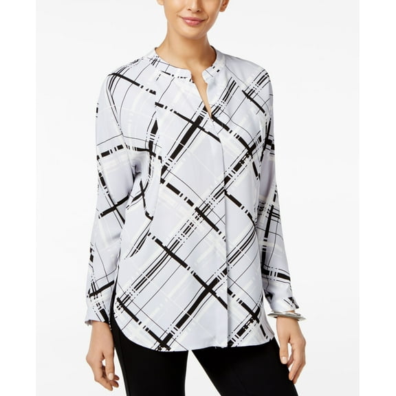 Alfani Petite Printed Blouse White Plaid Combo PL