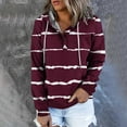 thumbnail image 2 of Jinhomg Women's Striped Oversized Sweatshirt Lightweight Comfy Button Up Hoodie Casual Loose Long Sleeve Casual Y2K Pullover Tops with Pocket Summer Saving Wine M, 2 of 7