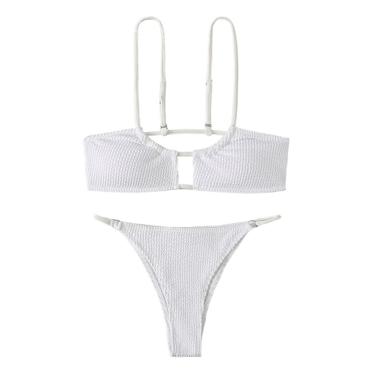 Travelwant Women's Spaghetti Strap Bandeau Lace Up High Waist 2PCS