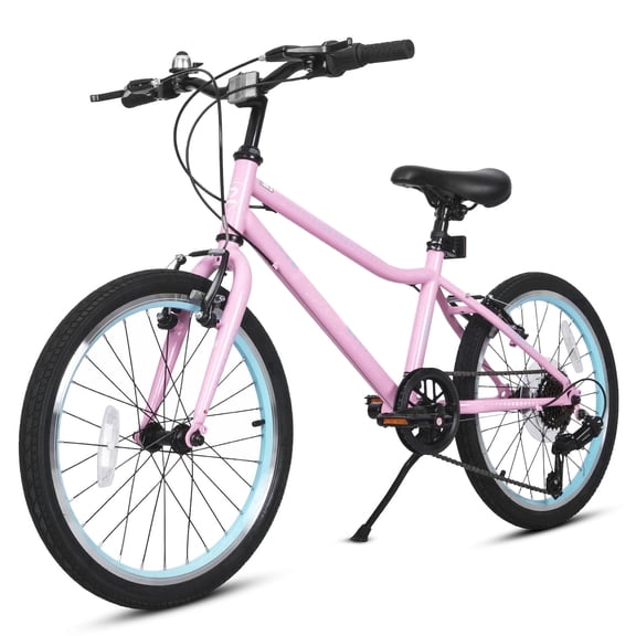 Hykolity 20-in Kid Mountain Bike 7 Speed Bicycles for Kids Bikes MTB Children Ages 8-13 Tween Fits Riders 48-60 Adjustable Seat Dual Brake Outdoor Cycling, Pink