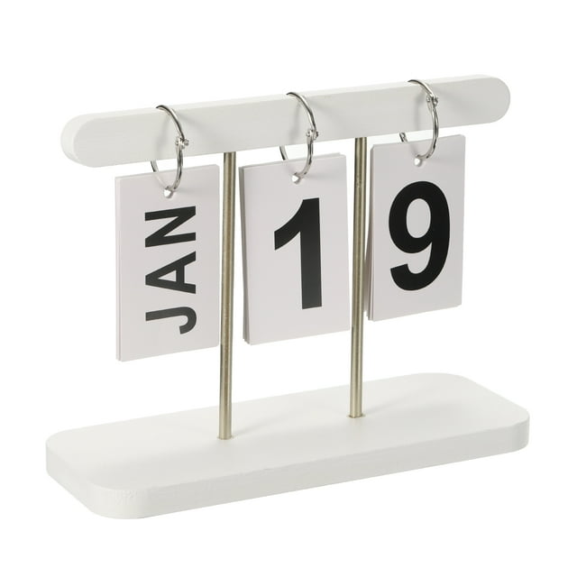 Calendario Perpetuo de Madera Vintage, Calendario de Páginas Giratorias para Mostrar el Mes y la Fecha para Escritorio Estilo 1, Blanco