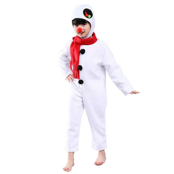 Traje de actuación de muñeco de nieve navideño para niños, mono con bufanda, sombrero de nariz roja, disfraz de cosplay (120 cm)