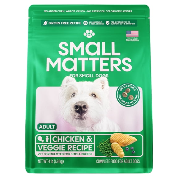 Small Matters Adult Dog Food for Small Dogs, Chicken & Veggie Recipe, 4lb bag