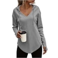 thumbnail image 3 of Jsaierl Women's Waffle Hoodies Basic Solid Color Hooded Sweatshirt Athletic Pullover V Neck Workout Long Sleeve Tops Fall Fashion with Thumb Hole S-2XL, 3 of 9