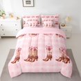 thumbnail image 3 of Homewish Pink Bowknot Boot Twin Bedding Sets 7-Piece for Kids, Western Bowgirl Bowboy Bedding Comforter Set, Fashion Buffalo Plaid Reversible Sheet Sets, Lightweight Room Decor, 3 of 8