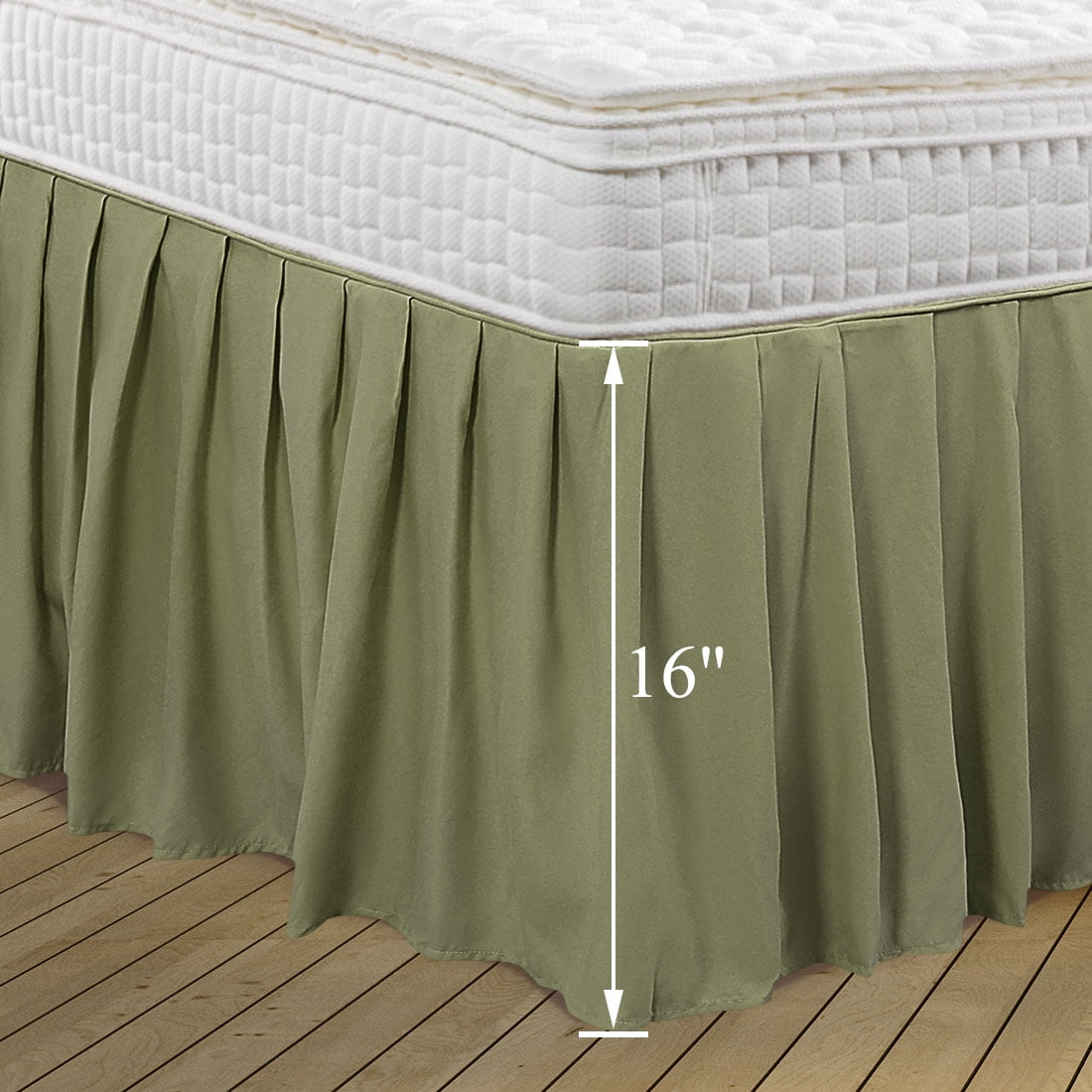 PiccoCasa Ruffled Brushed Bed Skirts Polyester Platform 16" Drop Queen Olive Green