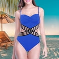 thumbnail image 2 of Sngxgn Women's Twist Back Cut Out Ring Plunge Neck Swimsuit Bathing Suit(Blue,L), 2 of 4