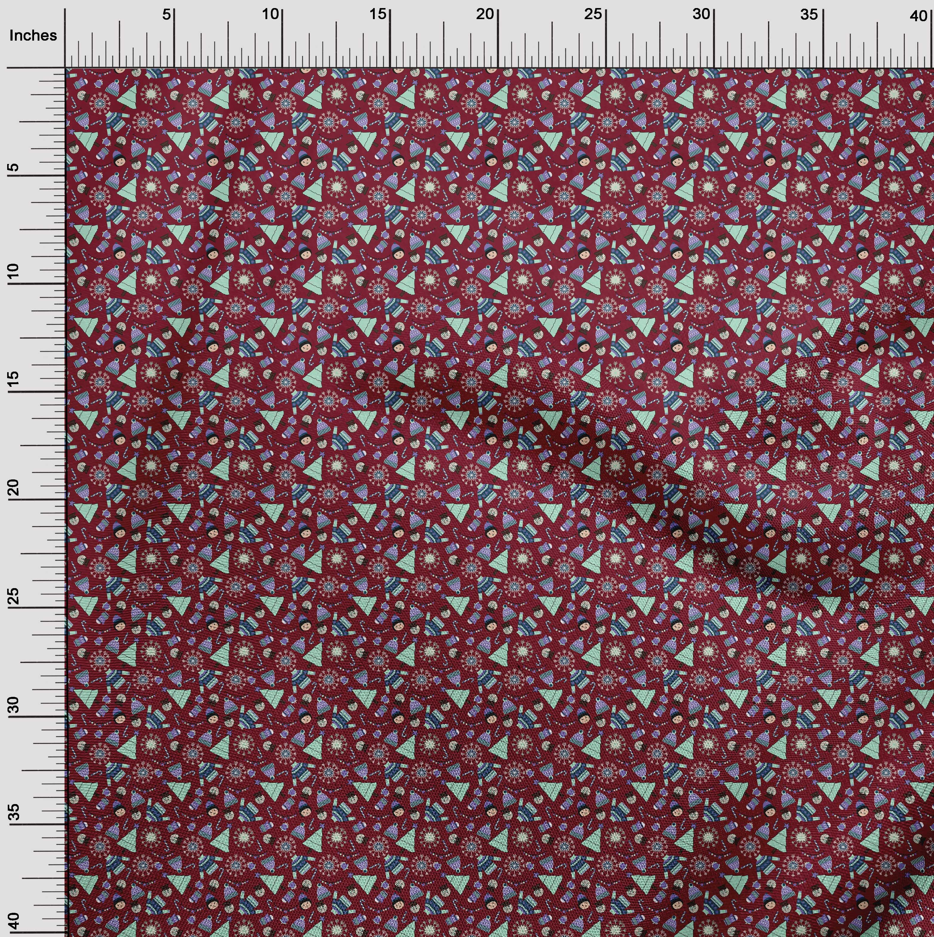 oneOone Cotton Silk Maroon Fabric Christmas Sewing Fabric By The Yard Printed Diy Clothing Sewing Supplies 42 Inch Wide
