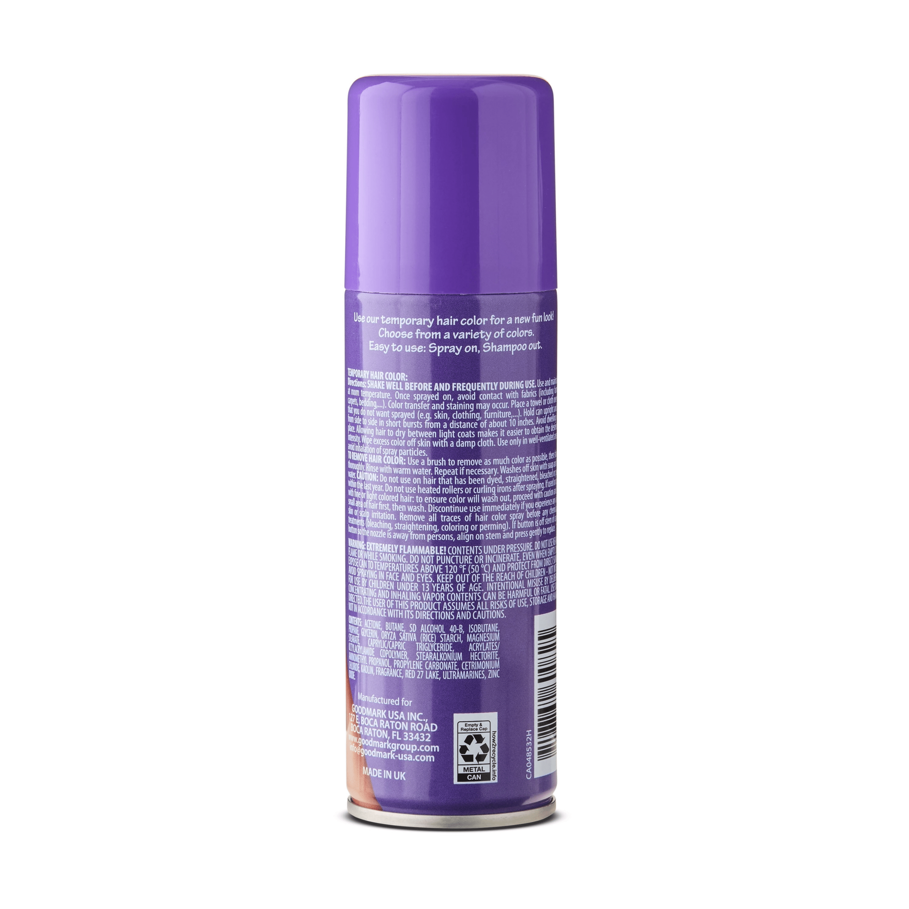 Purple Hair Spray, Halloween Accessory, Temporary Color, 3oz, by Goodmark USA