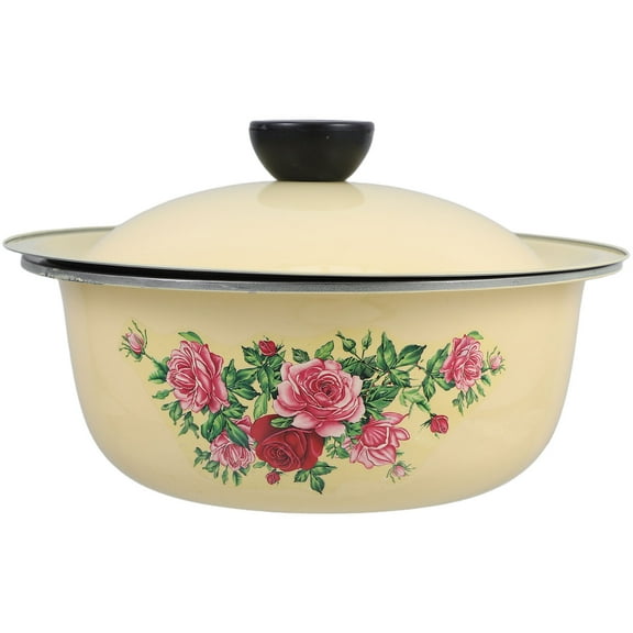 WRITWAA Retro Style Enamel Bowl with Lid Multipurpose Vintage Metal Basin for Kitchen Use
