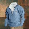 thumbnail image 2 of zfwon Mens 1/4 Zip Sweatshirts Cross Print Long Sleeve Jumpers Plus Size Warm Fleece Christian Pullover Fashion Workwear Tops Thermal Outdoor Running Hiking Pullover, 2 of 3