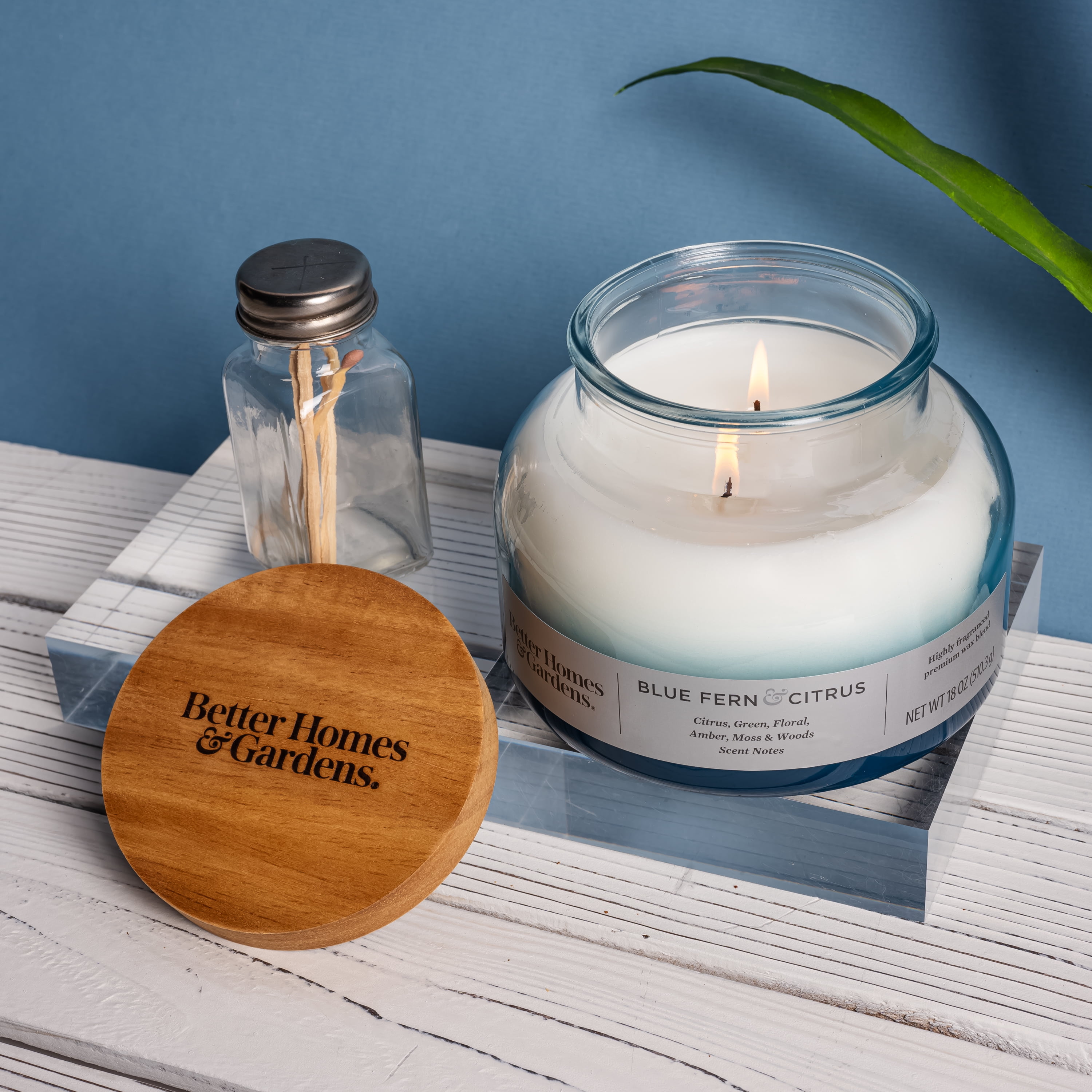 (4 pack) Better Homes & Gardens Blue Fern & Citrus Scented 2-Wick 18oz Ombre Bell Jar Candle