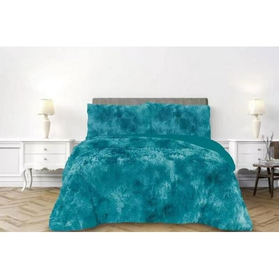 PARIS TURQUOISE COLOR SHAGGY BLANKET WITH SHERPA SOFTY THICK AND WARM 3 PCS KING SIZE