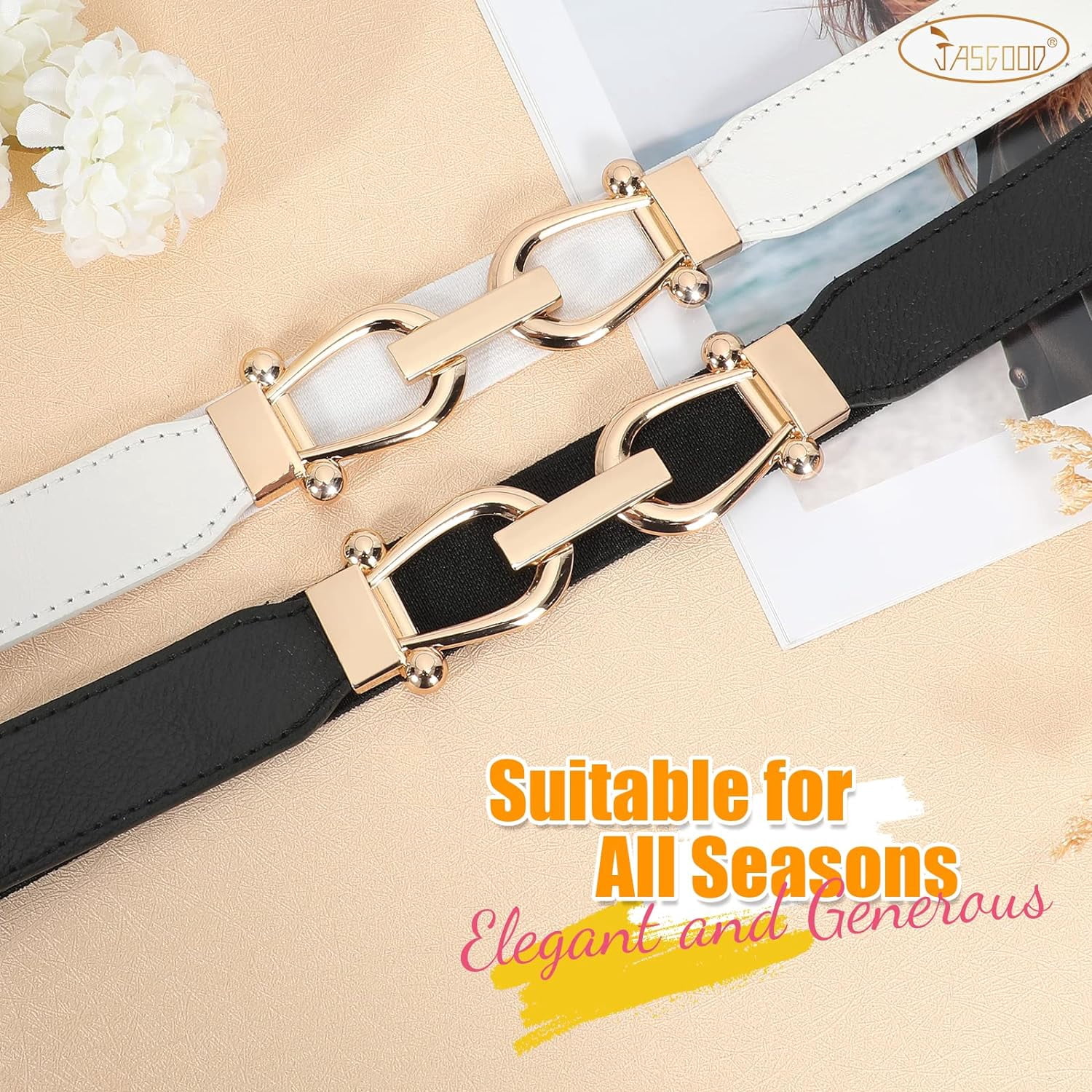 7363 Womens Stretch Elastic Belt- Gold Buckle Adjustable Waist Belt Waist Belt Gold Elastic Belts for Women for sale | eBay main image 3
