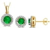 Elegant 0.80 Ctw Created Round Shaped Emerald & White Sapphire Necklace And Earrings Set In 14K Yellow Gold Plated