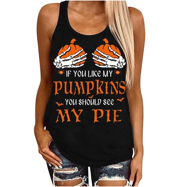 Camiseta sin mangas de Halloween para mujer, camiseta sin mangas con estampado gráfico divertido de playa de verano para adultos, blusa Pompotops lopia994979