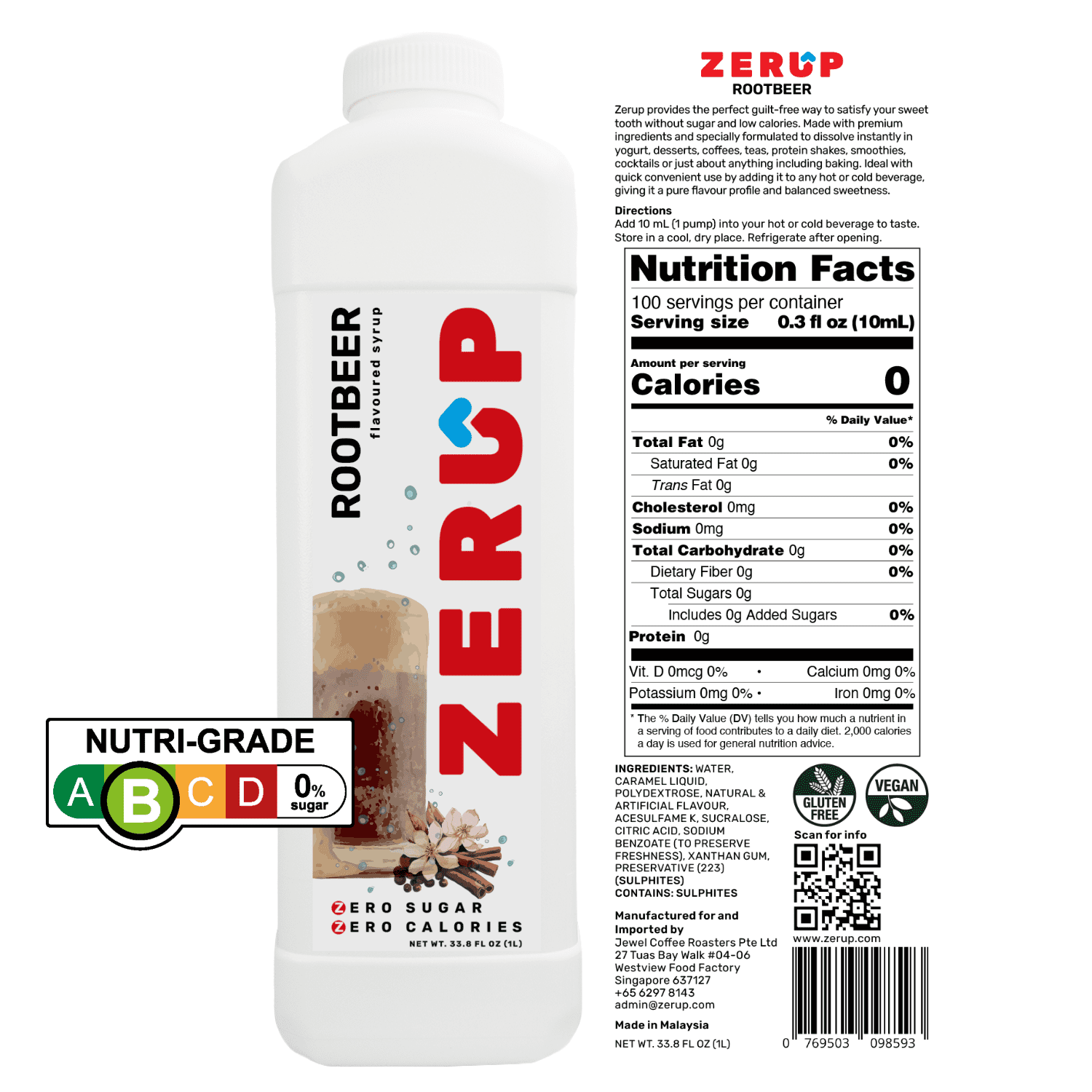 Zerup Zero Sugar Soda Sugar-Free, Zero Calories Pack of 4 33.8 Oz (1L)