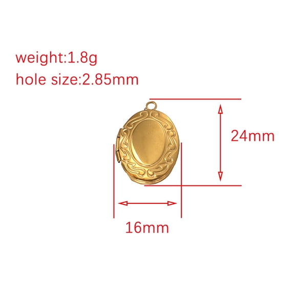 Stainless Steel Locket Pendants Oval Charm Golden 24x16mm Hole: 2.85mm
