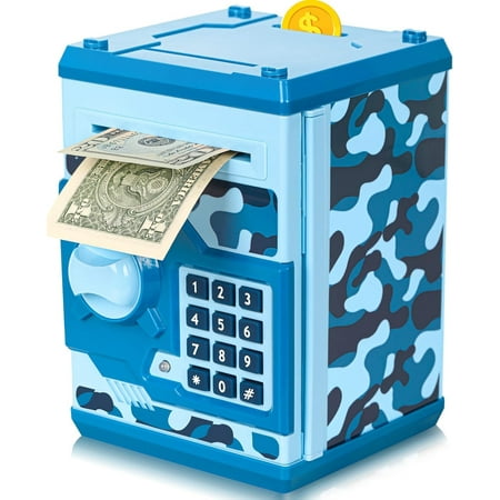 ATM Piggy Bank with Password and Auto Grab Bill Slot (Camouflage Blue)