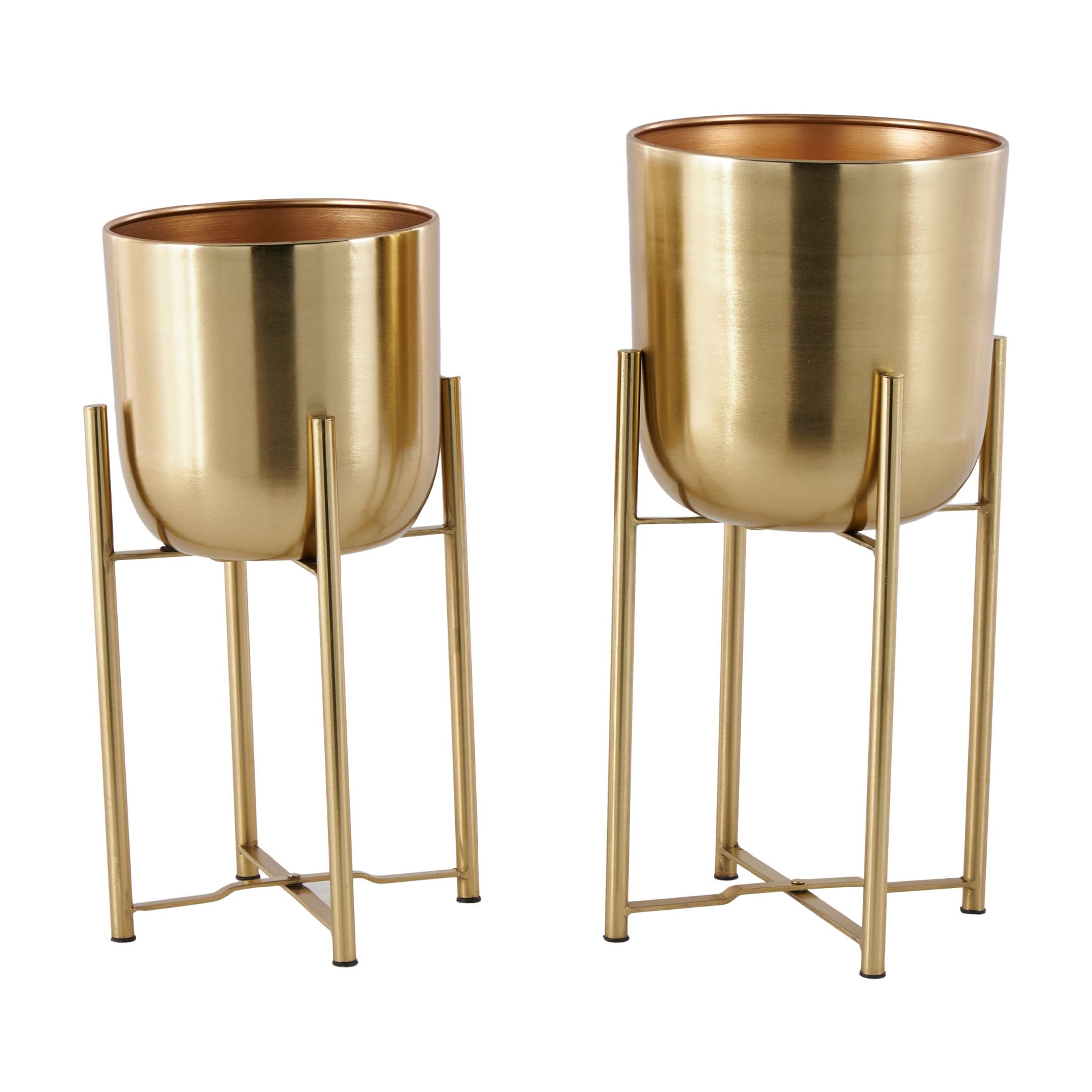 Cosmoliving by Cosmopolitan Glamorous and Elegant Indoor/Outdoor  Gold Metal Round Dome Shaped Planter in Stands, Set of 2,19", 22"H