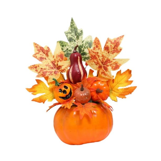 Adorno de hojas de arce y calabazas de Halloween para mesa de comedor, centro de mesa, decoración creativa de escritorio para cafetería, accesorio de Estilo H