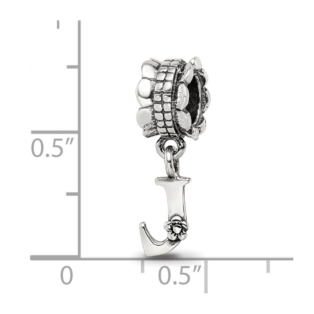 925 Sterling Silver Polished Oxidized Reflections Letter Name Personalized Monogram Initial J Dangle Bead Charm 18.18x5.