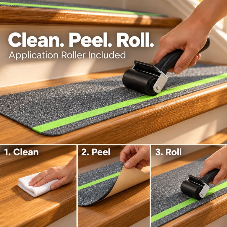 DecorX Glow Stair Treads, 12-Pack, Gray, With Roller photo 7