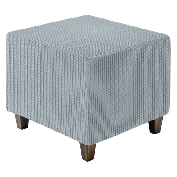 Ottoman Cover Square, Jacquard Ottoman Slipcover with Elastic Bottom for Living Room(Grey, Small Size)