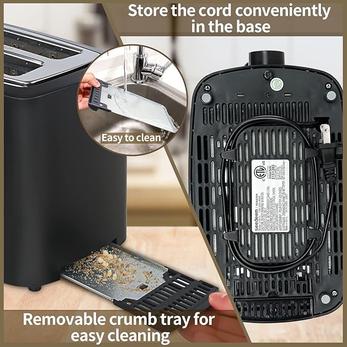 Toaster 2 Slice, Bread Toaster with LCD Display, 7 Shade Settings, 1.４'' Extra Wide Slots Toaster with Cancel, Bagel, Defrost, Reheat Functions, Removable Crumb Tray, 900W, Carbon Black