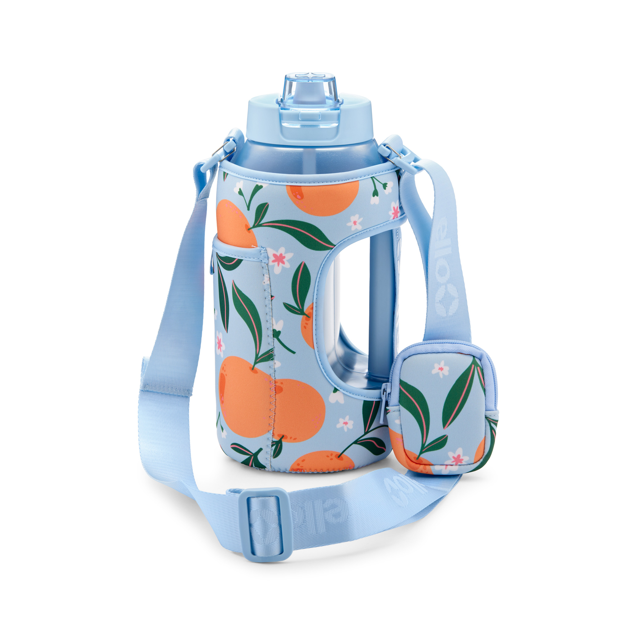 Ello Ultra Clean 64oz Plastic Water Bottle with Carrying Case, Blue
