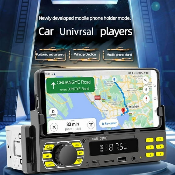 Single 1 Din Car Radio Bluetooth FM Phone Holder Head Unit Stereo Player MP3 USB TF AUX