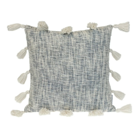 Nassau Collection Striped Square Throw Pillow with Tassels - 18" - Cream and Blue