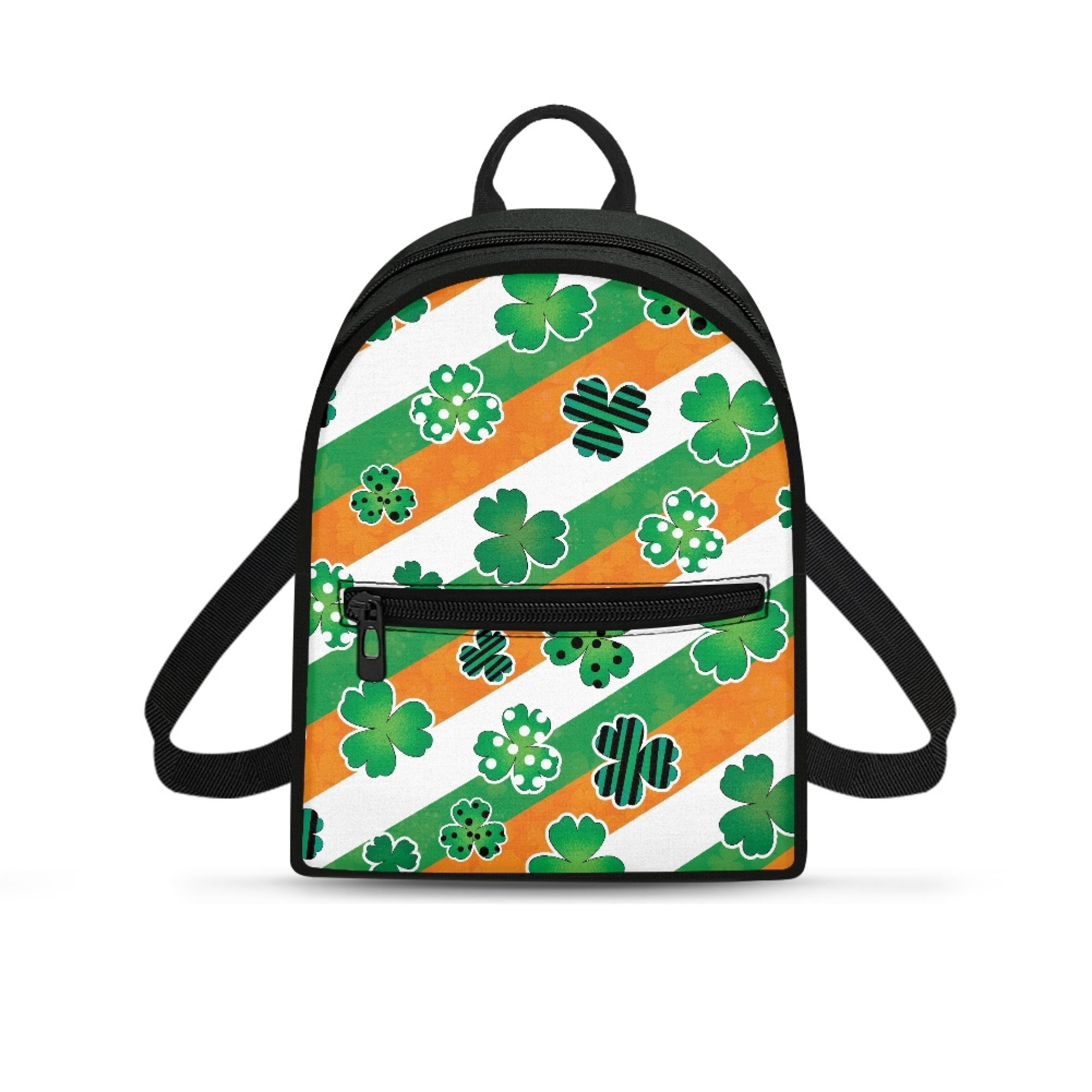 Eheartsgir Striped Shamrock Design Small Backpack Lightweight Polyester Mini Backpack for Travel Vacation Zipper Closure Zipper Back Pack