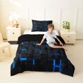 thumbnail image 3 of Manfei Neon Futuristic Cubes Twin Comforter Sets, Geometric Theme Bedding Set, Blue Black, Black Reversible 2pcs, 1 Comforter and 1 Pillowcase, 3 of 6