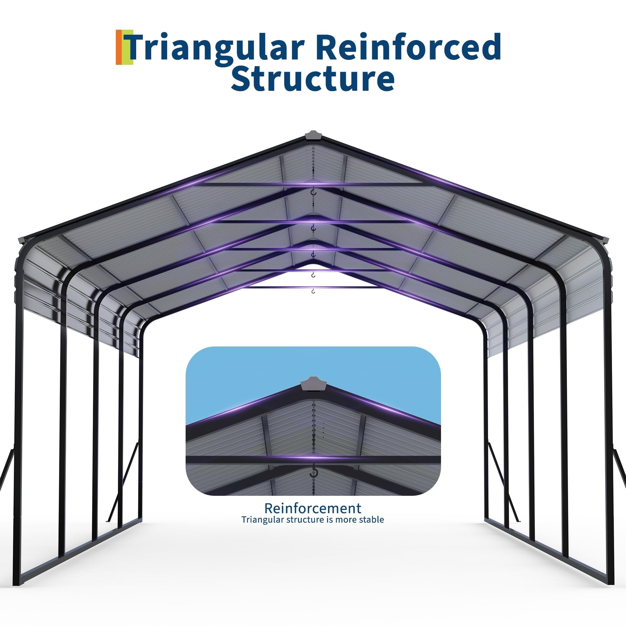 Black 12' x 20' Metal Carport,Heavy Duty Canopy with Updated Roof & Enhanced Base,Multi-Use Carport Garage,Metal Carports Garage for Cars,Trucks,Boats,Wind & Snow Resistant,Reinforced Base