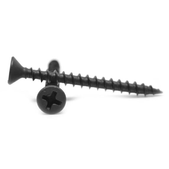 #8 x 1" Particle Board Screw Phillips Flat Head Hardened Medium Carbon Steel Black Phosphate Pk 4000